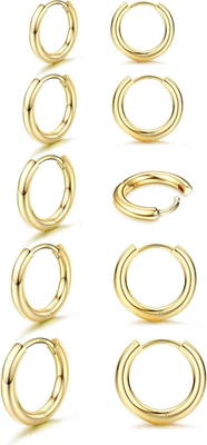 Juego de 5 pares de aretes tipo argolla pequeños de plata de ley para mujer ligeros pequeños  Foto 1 de 4