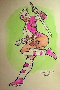 GWEN POOL - Mars Servicio SIGNED Hand-Painted Convention Marvel Comics Art - Picture 1 of 2