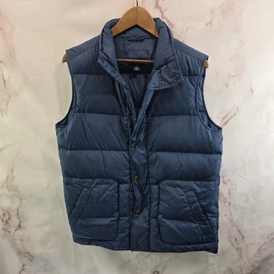 Lands End Vest Mens Small Blue Puffer Down Insulated Navy Button Gillet  - Image 1 of 4