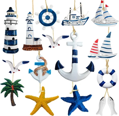 Maritime Anhänger 15er Set Seestern Boot Fisch Deko Netz Wand - Bild 1 von 4