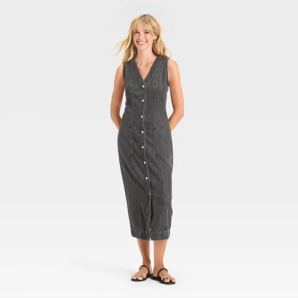 Women's Denim Button-Down Ankle Dress - Universal Thread - Image 1 of 1
