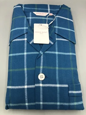 DEREK ROSE Pyjamas, Kelburn Brushed Cotton Blue Check, Size: XL, RRP:£260! - Image 1 of 4