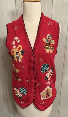 Chaleco Suéter Navidad Diseño BP De Colección Para Mujer Talla S Rojo Con Cuentas Bordado Foto 1 de 4