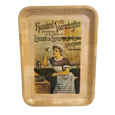 Vintage Bamboo Tray Dutch Cooking Eggs Nevco Rustic Rectangular Serving Tray - Image 1 of 4
