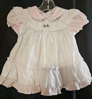 Vestido Bryan Bebé Niña 3-6M - Rosa y Blanco Volantes Encaje Vestido de Fiesta con Lazo Foto 1 de 4