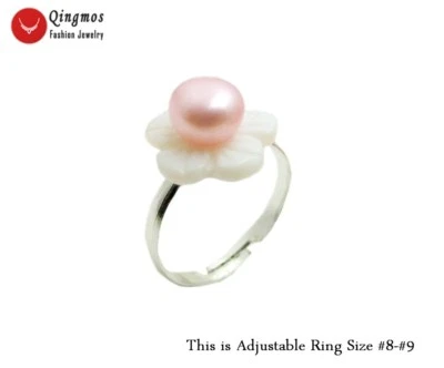 Anillo de perlas naturales rosa claro plano de 7-8 mm para mujer #8-#9 anillo ajustable de apertura Foto 1 de 4