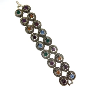 Pulsera Judy Lee Vintage Cuerda Occidental y Estrás 7" Multicolor Tono Plateado - Imagen 1 de 5