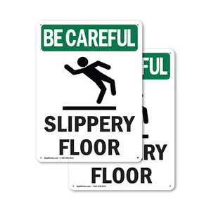 (2 Pack) Slippery Floor With Symbol OSHA Be Careful Sign Decal Metal Plastic - Picture 1 of 21
