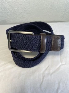 PERRY ELLIS PORTFOLIO Brown Leather Navy Braided Belt 40+ NWOT - Picture 1 of 9