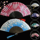 Vintage Folding Fan Silk Bamboo Floral Printed Hand Fans Wedding Party Favours