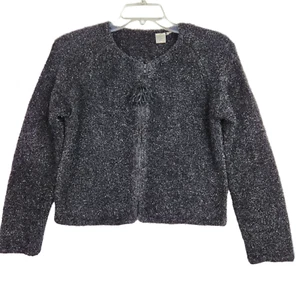 Cardigan donna vintage Michael Simon taglia S nero ciglia scintillanti zip anteriore - Foto 1 di 9