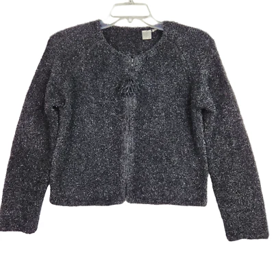 Vintage Michael Simon Womens Cardigan Size S Black Sparkle Eyelash Front Zip - Image 1 of 4