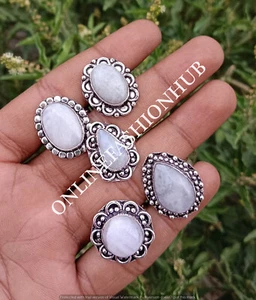 Milky Moonstone Gemstone 925 Sterling Silver Plated Handmade Wholesale Lot Rings - Picture 1 of 3