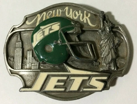 1987 New York Jets #2479 Worn Enamel Helmet Football Belt Buckle Cover