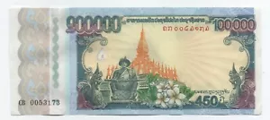 Lao Laos 100000 Kip 2010 Pick 40 UNC Uncirculated Banknote 450th Anniv - Picture 1 of 2