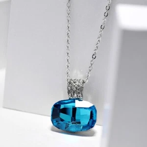 Elegant Blue Topaz Women Jewelry 925 Sterling Silver Plated Necklace Simulated - Picture 1 of 6