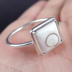 Anello in argento sterling 925 conchiglia occhio di Shiva quadrato fine gioielli, Q-UK, 8,5-USA - Foto 1 di 8