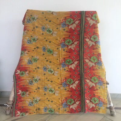 Vintage Traditional Kantha Quilt Single Blanket Boho 1 Pc Blanket Rally Gudari - Image 1 of 2