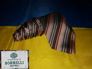 ●✿ BORRELLI NAPOLI MADE IN ITALY STRIPED THEME 100% SILK MENS TIE - 3,58" ✿● - Picture 1 of 6