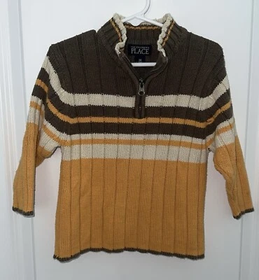 Suéter Pullover Cremallera 1/4 Lugar Infantil 24 Meses Rayas Amarillo/Marrón/Crema Foto 1 de 3