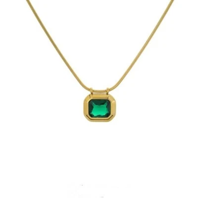 Moda Mujer Chapado en Oro 18K Verde Circonita cúbica Cuadrada Collar Cadena Foto 1 de 4