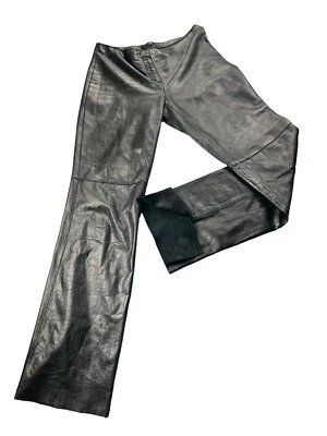 Kenneth Cole New York Leather Pants Women 8 Black Slit Leg Moto Y2K Mid Rise - Image 1 of 4