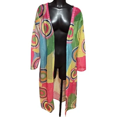 MISSLOOK Kimono Cover Up Womens XL Sheer Colorful Circle Dots Hippie Long Sleeve - Image 1 of 4