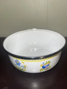 Emaillegeschirr Schüssel Vogelhaus Blumenmuster Indonesien 7" - Bild 1 von 4