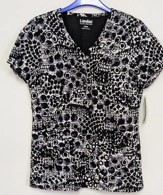 Blusa Médica Landau, Talla XS, Color ~ Multi "Blanco/Gris/Negro! 100 % algodón, nuevo con etiquetas Foto 1 de 4