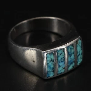 VTG Sterling Silver - NAVAJO Southwestern Turquoise Inlay Men's Ring Size 9 - 9g - Picture 1 of 5