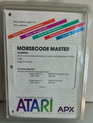 Morsecode Master; Atari 400/800/XL/XE Disk w/manual APX-20211; Plastic Cover - Image 1 of 2