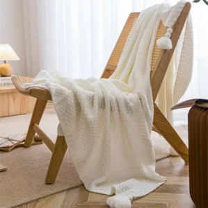 Nordic Blankets for Bed Sofa Couch Chunky Knit Bedspread Knitted Throw Blanket w - Picture 1 of 20