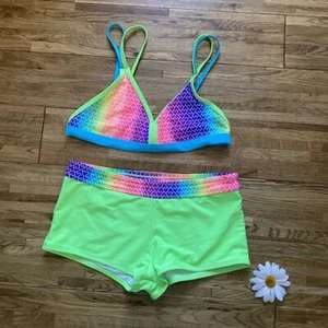 Joe Boxer Neon Rainbow Two Piece Swimsuit Size XL 14-16 - Picture 1 of 7