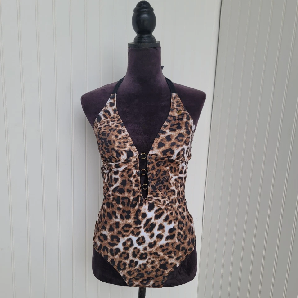 Guess USA Women's 1 Pc Brown Black Gold Leopard Swim Bathing Suit 377132 Sz M - Image 1 of 4