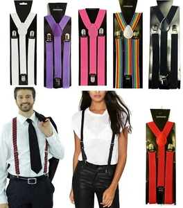 ADJUSTABLE BRACES MENS WOMENS UNISEX TROUSER ELASTIC Y-BACK SUSPENDERS CLIPON - Picture 1 of 13