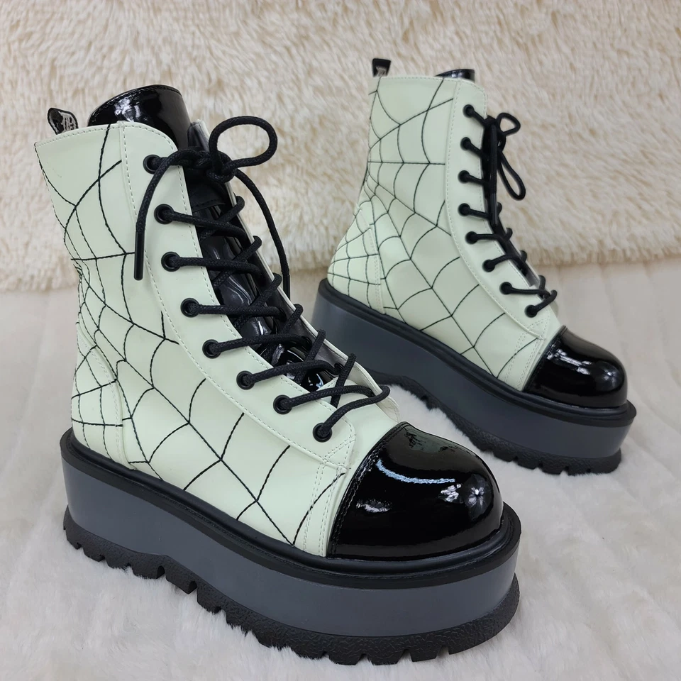 Demonia Slacker 88 Glow In The Dark Ankle Boots 2" Platform