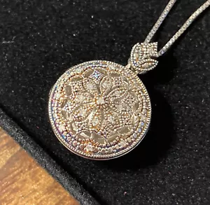 KAY Jewelers Round Locket Necklace Sterling w/Diamonds Open Box/Unworn - Picture 1 of 9