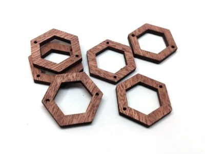 6 pcs. Brown Wood Hexagon Flat Connectors – 28mm x 25mm - Image 1 of 4