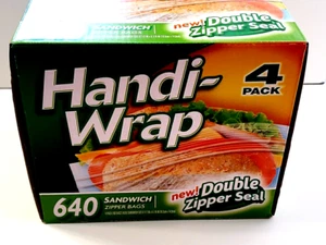 Handi-Wrap Sandwich Reißverschluss Aufbewahrungsbeutel 640 Ct (4er Pack 160) Doppel Reißverschluss Dichtung - Bild 1 von 9