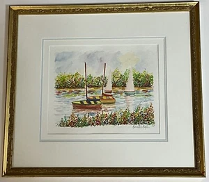 Kenneth Kay, Segelboote, ��Original Aquarell 15” x 16,5” gerahmt, handsigniert - Bild 1 von 3