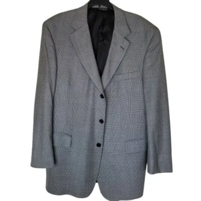 Jos. A. Bank 42 R Houndstood Windowpane Black Gray Sport Suit Jacket - Image 1 of 4