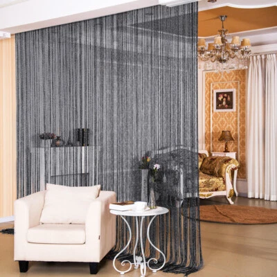 String Curtain Tassel w/ Crystal Bead Shiny Strip Divider Panel w/ Silver Ribbon - Image 1 of 4