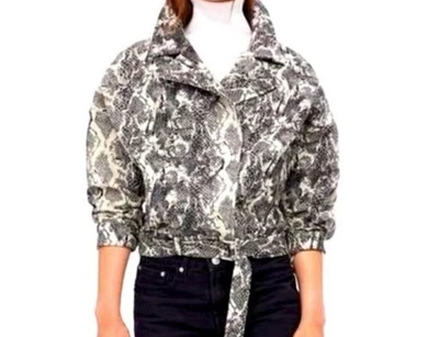 Zara Women's Snake Print Moto Bomber Jacket Gray Size XS Cropped Fit Zipper - Image 1 of 4