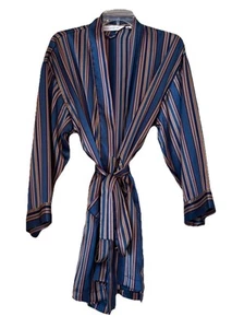 Vintage Victoria's Secret Damenmantel blau gold rot gestreift Damast lang Satin Einheitsgröße *siehe - Bild 1 von 9