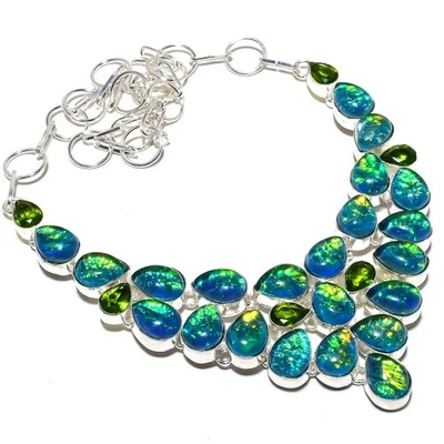 Tripletta Opale di Fuoco, Peridoto Gemma 925 Sterling Argento Gioielli Collana - Immagine 1 di 4