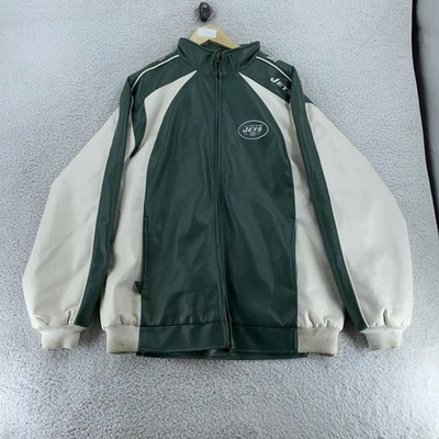 Chaqueta de los New York Jets para hombre grande de cuero sintético verde ropa del equipo de fútbol americano de la NFL Foto 1 de 4