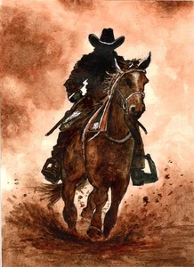 Westernreiter, Cowboy und Pferd, (signiert & mattiert rahmenfertig) - Bild 1 von 1