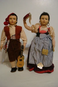 Vintage Pair Magis Roma Handcrafted 11" Musician Dolls Cloth Felt Sorrento Italy - Picture 1 of 24