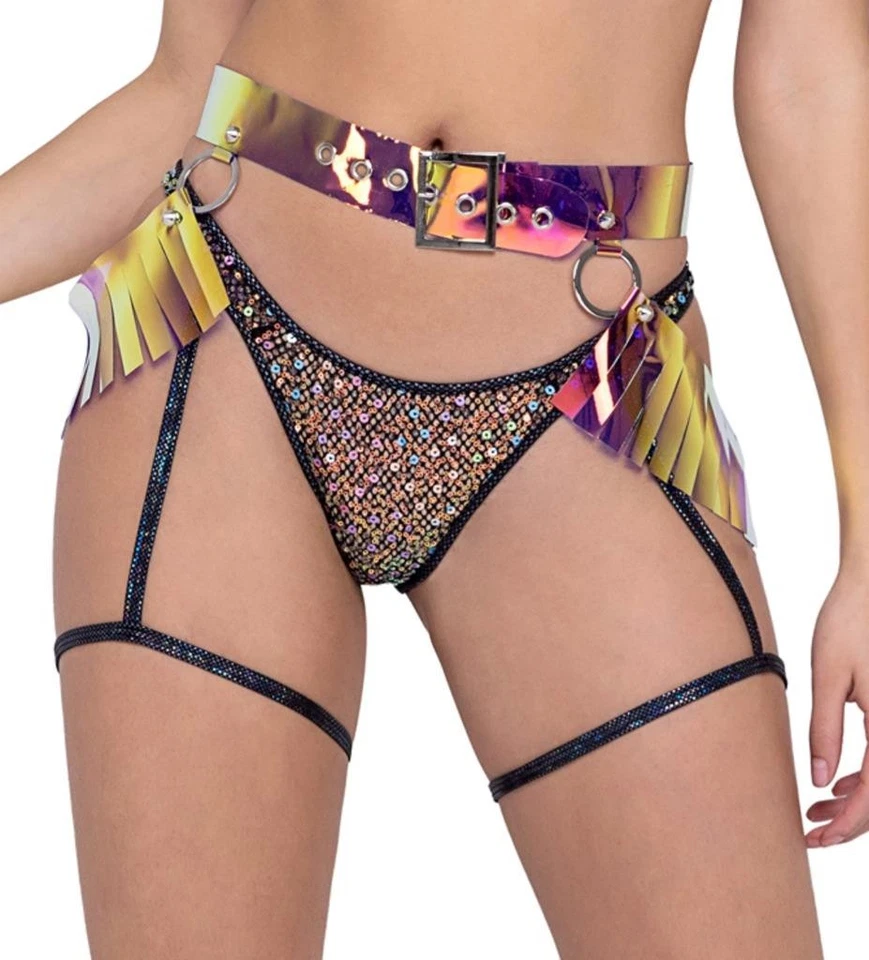 NUEVO Sexy ROMA Vinilo IRIDISCENTE Colgante RAPEADO Flecos Junta Tórica Hebilla MODA Cinturón Foto 1 de 1