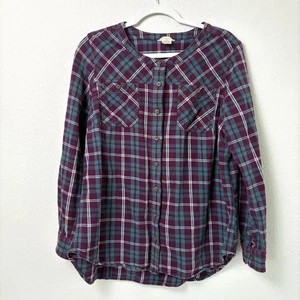 Camicia di flanella Duluth Trading Co donna L bordeaux verde acqua a quadri rotolo linguetta boscaiolo - Foto 1 di 11